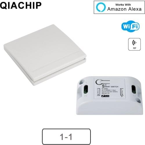 QIACHIP RF WIFI Wireless 10A IOS Android 2200W AC 90-250V Smart Home Light Switch Module + 86 Wall Panel Wireless Transmitter