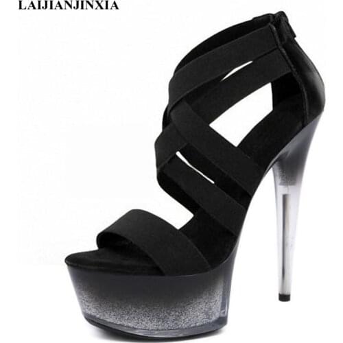 15 CM High Stripper Heeled Pole Dance Shoes Models Stage Show Flock Womens Platform Sandals Elegant Nightclub Gladiator Sandal