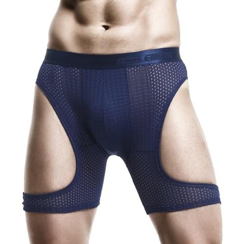 Sexy Gay Underwear Mens Boxers Shorts Homme Breathable Ice Silk Panties Solid Hollow Pouch Underpants Male Large Size L-6XL