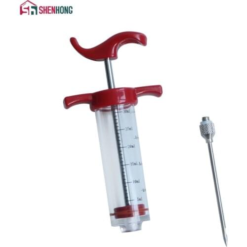 SHENHONG 1 OZ Kitchen Syringes Stainless Steel Needles Meat Injector Of Meat Sausage Stuffer Baster Kitchen Tool Pounder