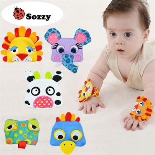 Sozzy 2 Pcs Infant Baby plush Animal Soft Wrist Bands Rattles Bell appease stuffed Toys colorful Newborn Boy Girl kids gift