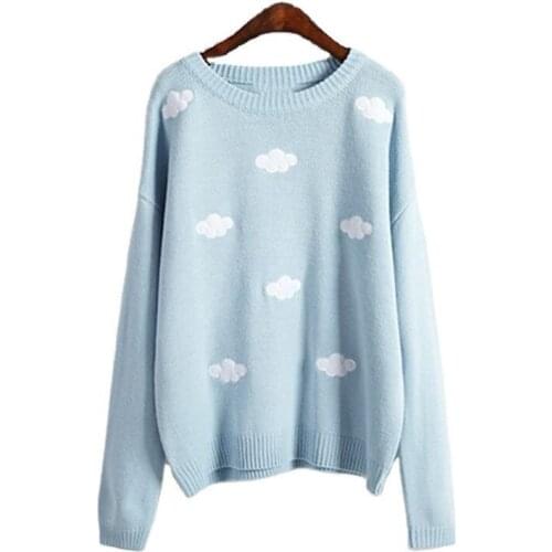 YYCZF Cute Clouds Style 2021 Womens Sweater Kawaii Loose Thick Harajuku Clothing For Women Long Sleeve Vintage Knitted Sweater
