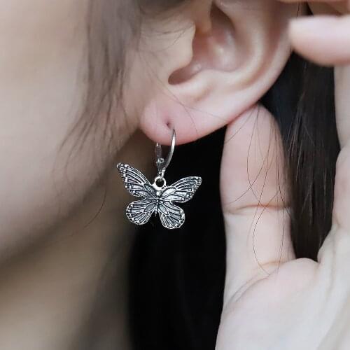 Vintage 90s Butterfly Alloy Punk Goth Hoop Earrings for Women Girl Trendy Harajuku Cool Hip Hop Animal Earrings 2021 Jewelry