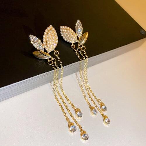 Leaf Tassel Earrings Women Temperament New Fashion Jewelry Gold-Color Long Earings Wholesale