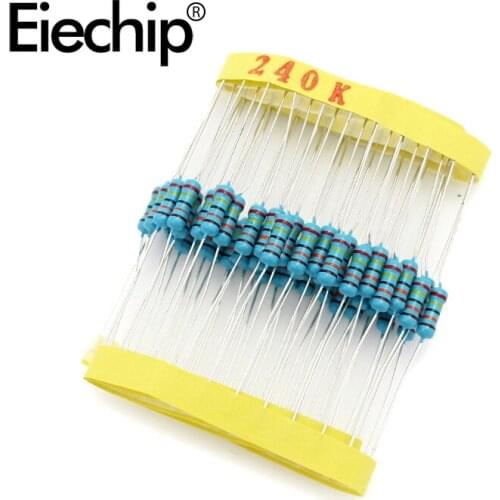 100pcs/lot 0.5W 1 ohm 1% Metal film resistor 1/2W resistance 240K Electronic resistors