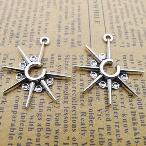 12PCS/Lot 27mm*30mm Antique Silver Sun Vintage metal Charms Pendant For Jewelry Making DIY Handmade Craft