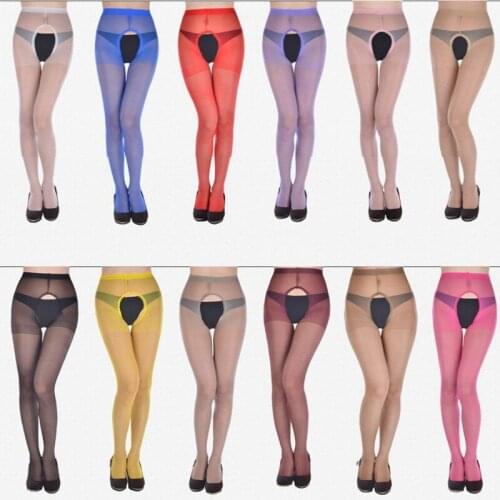2020 Candy Multi-Color Thin Tights Open Crotch Silk Free off Pantyhose Women Sexy Stockings Temptation Summer Sexy Transparent