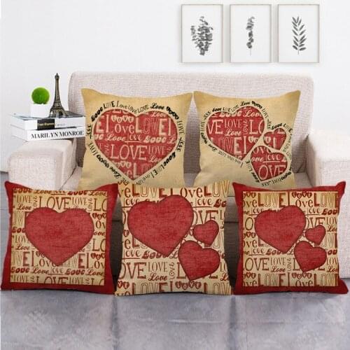 2021 Valentines Day Gift Red Love Pillow Cover Cushion Covers 45*45cm Artificial Linen Material Pillow Case Housse De Coussin