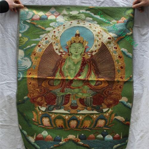 36 inch Tibetan silk embroidery four handed Chen REZI Buddha Guanyin Thangka mural