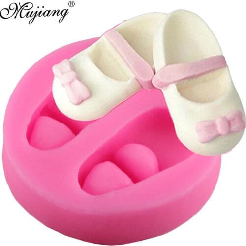 3D Cute Baby Shoes Bow Silicone Cake Molds Gum Paste Chocolate Clay Candy Mold DIY Baby Party Fondant Cake Decorating Tools