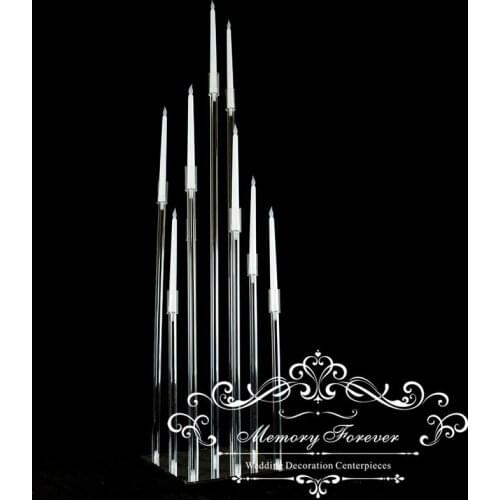 4PCS Elegant Wedding Centre piece Crystal Centerpiece Acrylic Candelabra 9 Arms Clear Candle Holder Event Party Decoration