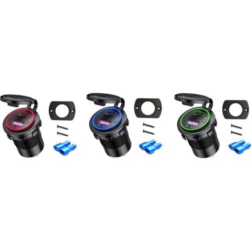 Car Charger Dual USB Phone Fast Charging Adapter Cigarette Lighter with Switch QC 3.0 PD USB Outlet Socket Power Outlet Adapter