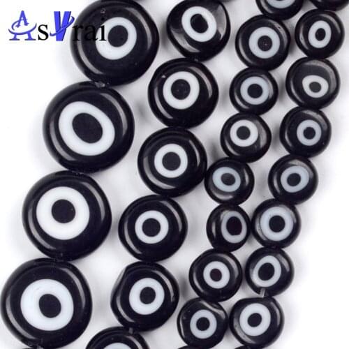 6 8 10mm Natural Stone Black Eye Lampwork Glass Beads For Jewelry Making Flat Round Loose Spacer Beads DIY Bracelet Charms 15"