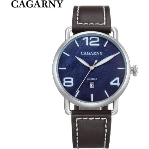 Wrist Watch Men Waterproof Auto Date Casual Mens Quartz Watches Man Genuine Leather Strap Luxury Brand Cagarny Male Clock reloj