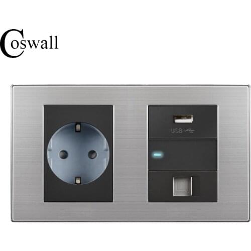 Coswall 16A EU Standard Wall Socket + USB Charging Port For Mobile + 1 Gang 2 Way Switch LED indicator + RJ45 Internet Jack