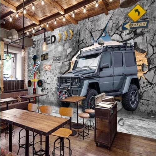 European and American Industrial Wind Car Broken Wall Bar Coffee Shop Background Wall Paper Repair Shop Decor Mural Wallpaper 3D