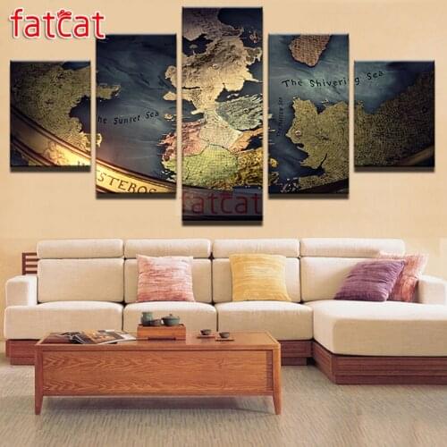 FATCAT Vintage world map scenery 5 piece Diy Diamond Painting full Square Round Drill Diamond Embroidery kits decor AE2406