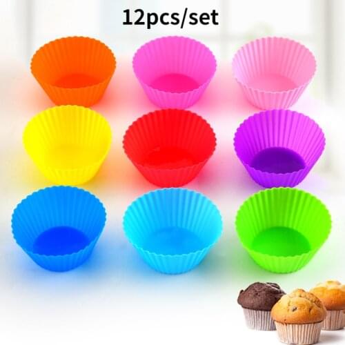Cake Moulds 12PCS Silicone Reusable Cupcake Cases Muffin Baking Molds Muffin Cup Chocolate Cake Molds Baking Cups Cases Molds