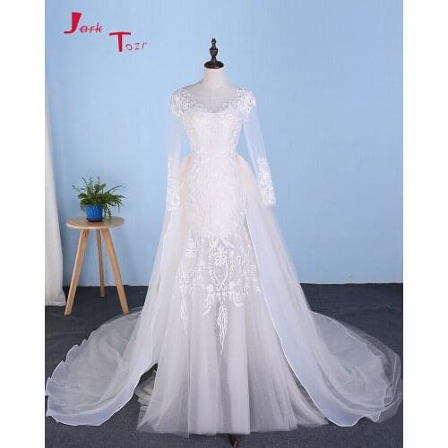 Jark Tozr New Arrive China Bridal Gown Vestido De Casamento Long Sleeve Pearls Appliques See Through Mermaid Wedding Dress