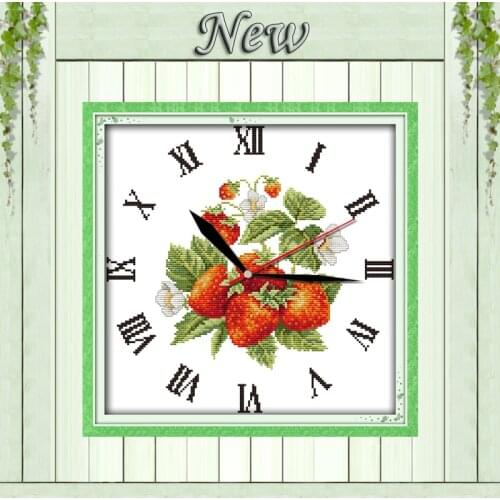 Red strawberries clock decor painting counted print on canvas DMC 14CT 11CT Chinese Cross Stitch Needlework Sets Embroidery kits
