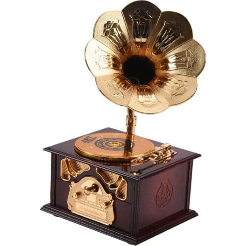 Gramophone Shaped Classic Vintage Music Box Hand Crank Type Music Box Movement Diy Romantic Christmas Present Drop Shipping