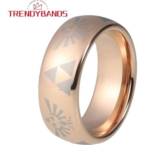 8MM Rose Gold Tungsten Ring Wedding Band For Men Women Domed Polished Shiny Comfort Fit
