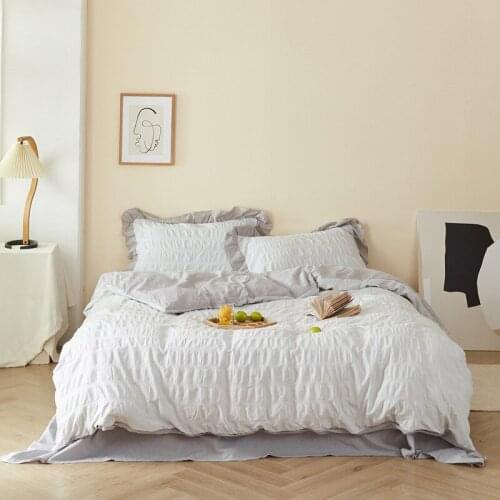 Bedding Set Girly Seersucker Ins Style Simple Pure Love Cotton Duvet Cover Sheet Four-piece Lotus Leaf Lace Korean Bedding