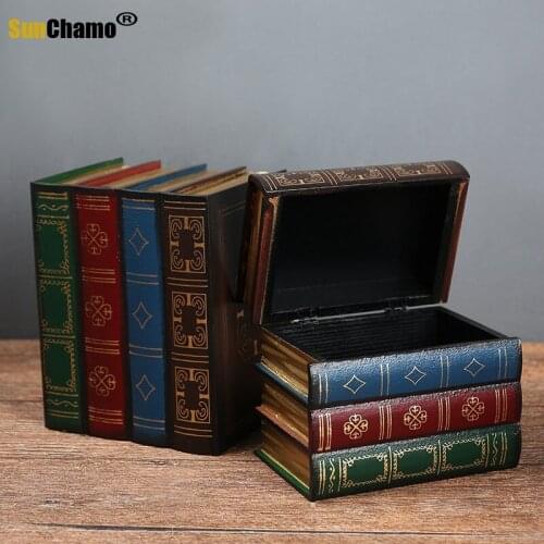 Creative Vintage Wooden Books Shape Storage Boxes Jewelry Box Ornaments Retro Desk Storage Miniature Home Decoration Craft Gifts