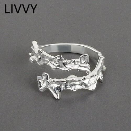 LIVVY Silver Color Irregular Surface Concave-Convex Ring For Women Couple Open Unique Design Handmade Jewelry Gift