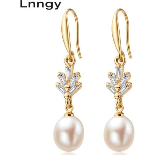 Lnngy 14K Gold Filled Stud Earring 7.5-8mm Natural Cultured Freshwater Pearl Fashion Drop Earrings Women Engagement Fine Jewelry