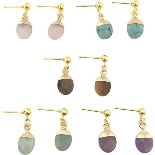 Small Size Pear Shape Tears Design Genuine Stone Earrings Facted Style Goldtone Plating Delicate Very Cute