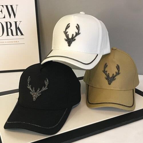 Fashion Womens Baseball Cap Luxury Bright Rhinestone Elk Head Pattern Cotton Polyester Sunscreen Sun Hat