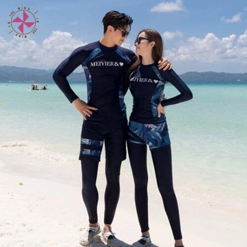 In The Wind 2021 Fashion Korean match lovers wetsuit for men and women couple three piece costume quick dry surf diving swimsuit