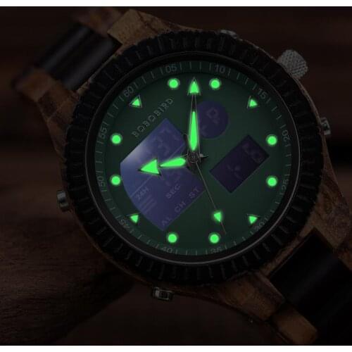 Relogio masculino BOBO BIRD Wooden Mens watches Dual Display Sport Clock Quartz Wristwatch 2020 For Him Christmas Gifts OEM