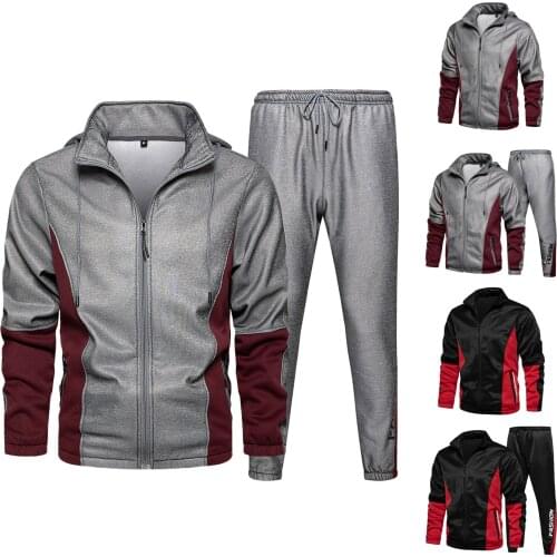 Men Autumn 2-piece Suit Patchwork Long Sleeve Top High Quality Casual Daily Blouse & Long Pants Sets Кофта Мужская Free Shipping