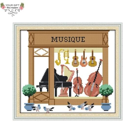 Your Gift Free Shipping 14CT 11CT Counted and Stamped Musique Needlework Embroidery DIY Cross Stitch Kits for Home Decor J159