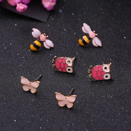 Exquisite 3 pairs of student earrings personality set ear jewelry couple small gift party birthday accessories