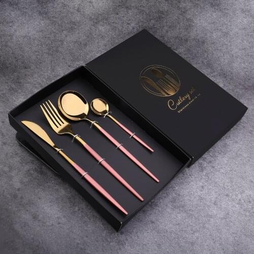 4Pcs/set Dinnerware Set 304 Stainless Steel Black Gold Cutlery Set Knife Fork Flatware Home Western Tableware Silverware Hotel