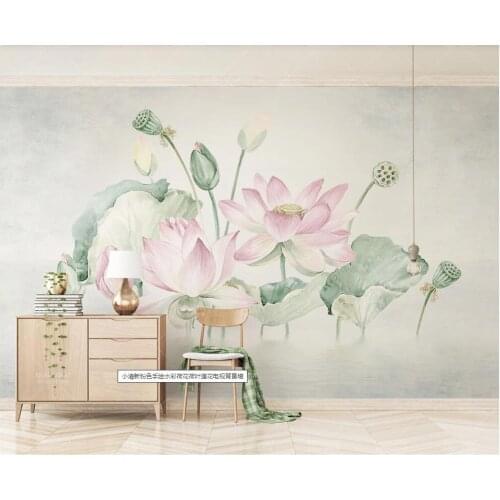 Custom mural 3d photo wallpaper Fresh pink hand painted watercolor lotus home decor living room wallpaper for walls 3 d in rolls