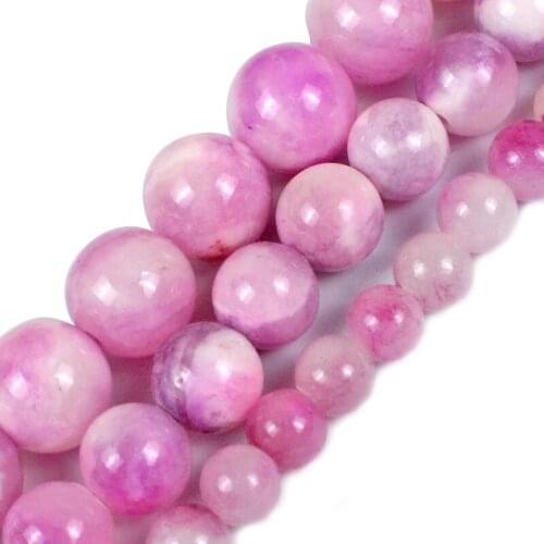Natural Stone White Pink Persian Jades Beads Round Loose Spacer Beads 15"Strand 6/8/10/12 MM For Jewelry Making DIY Bracelet