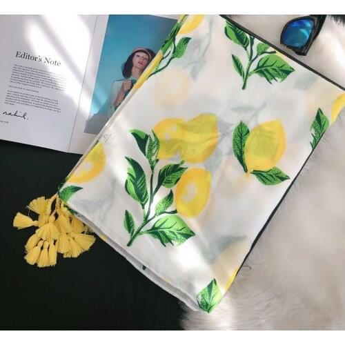 2020 New Cotton Lemon Pattern Tassel Scarf Shawls Beautiful Women Beach Leaf Head Wrap Hijab Scarves Free Shipping