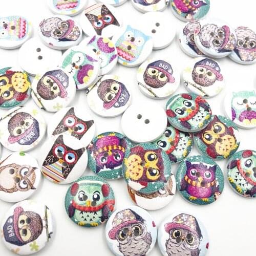 New 50pcs owl Wood Buttons 20mm Sewing Craft Mix Lots WB707