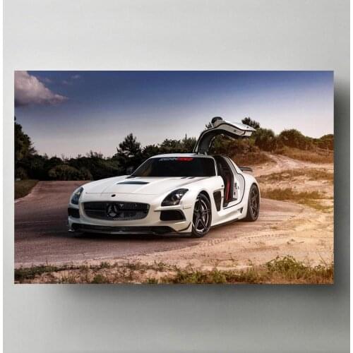 Vehicle Posters and Prints Sportscar SLS A M G White Car Wall Art Picture Modern Canvas Paintings for Living Room Decor