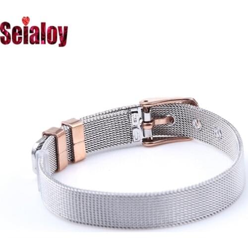 Seialoy 10mm High Quality Stainless Steel Two-color Mesh Belt Bracelets Fit Original Charm Strap Bangle Jewelry Accessories