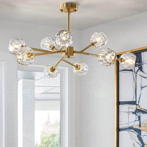 Nordic Round Luxury Copper LED Chandelier Living Room Lighting Crystal Villa Hall Dining Room Bedroom Lights Gold Hanging Lamp