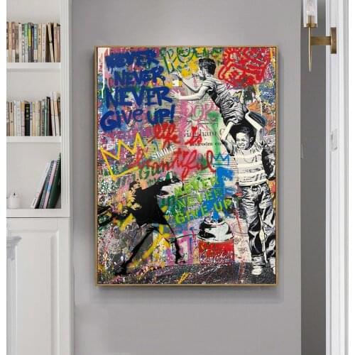 Modern Street Graffiti Art Canvas Painting on Canvas Poster and Prints Wall Art Never Give up Picture for Living Room Home Decor