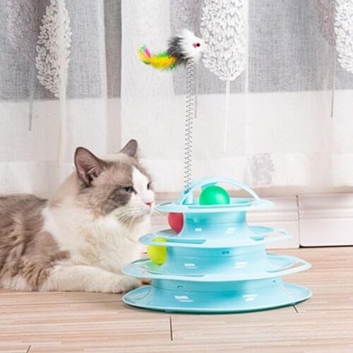 Triple Play Disc Cat Toy Balls Tower Funny Cat Crazy Ball Track Disk Teaser Feather Stick Mouse Iq Training Interactive Cat Toys