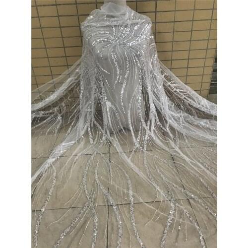 African high quality French Nigerian sequins with beads net tulle mesh J-3186813 fabric for dress 5yards/lot