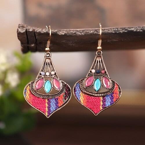 Vintage Ethnic Fabric Ladies Earrings Retro Indian Jewelry Boho Summer Women Fan-shaped Colorful Resin Dangle Earrings Bijoux