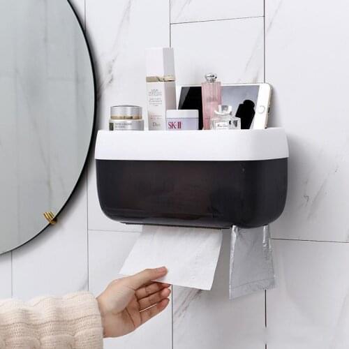 Waterproof Bathroom Toilet Paper Holder For Phone Tray Roll Paper Tube Storage Box Tray Tissue Box Shelf With Garbage Bag Outlet